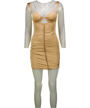 Oh Polly Champagne Beige Satin Corset Mini Dress UK 8