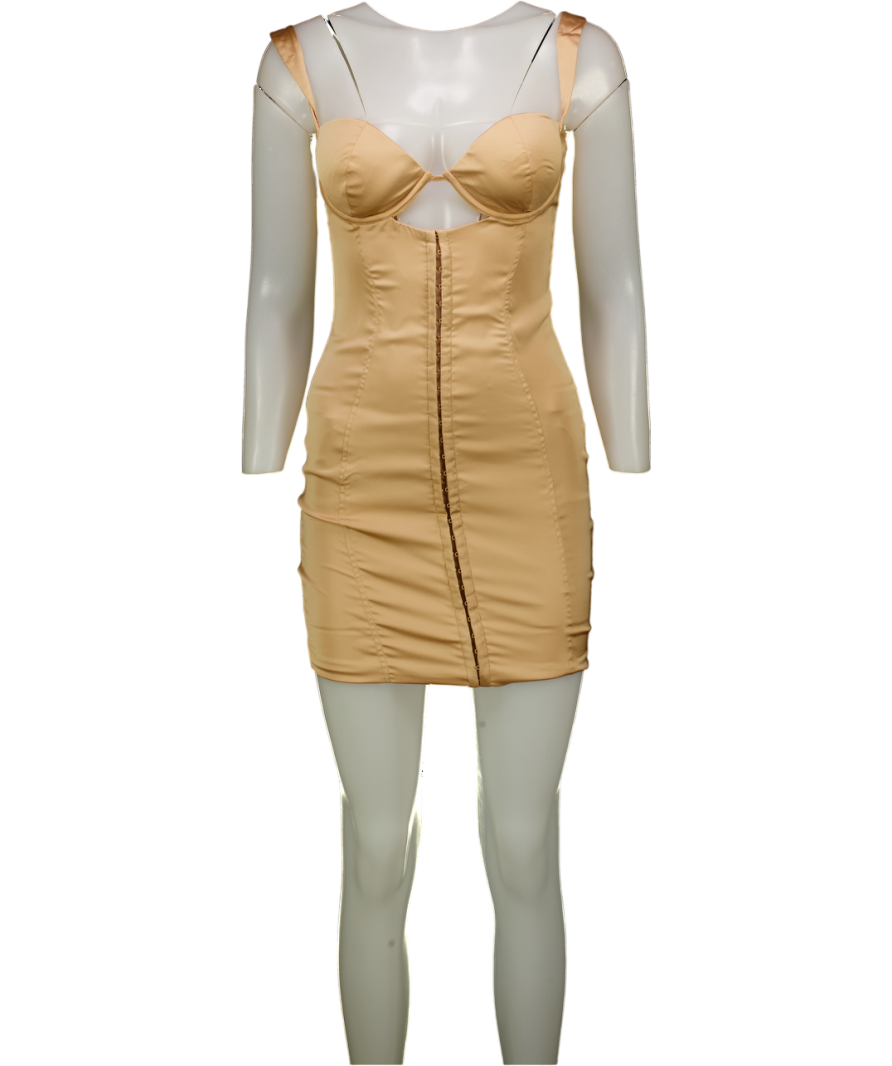 Oh Polly Champagne Beige Satin Corset Mini Dress UK 8