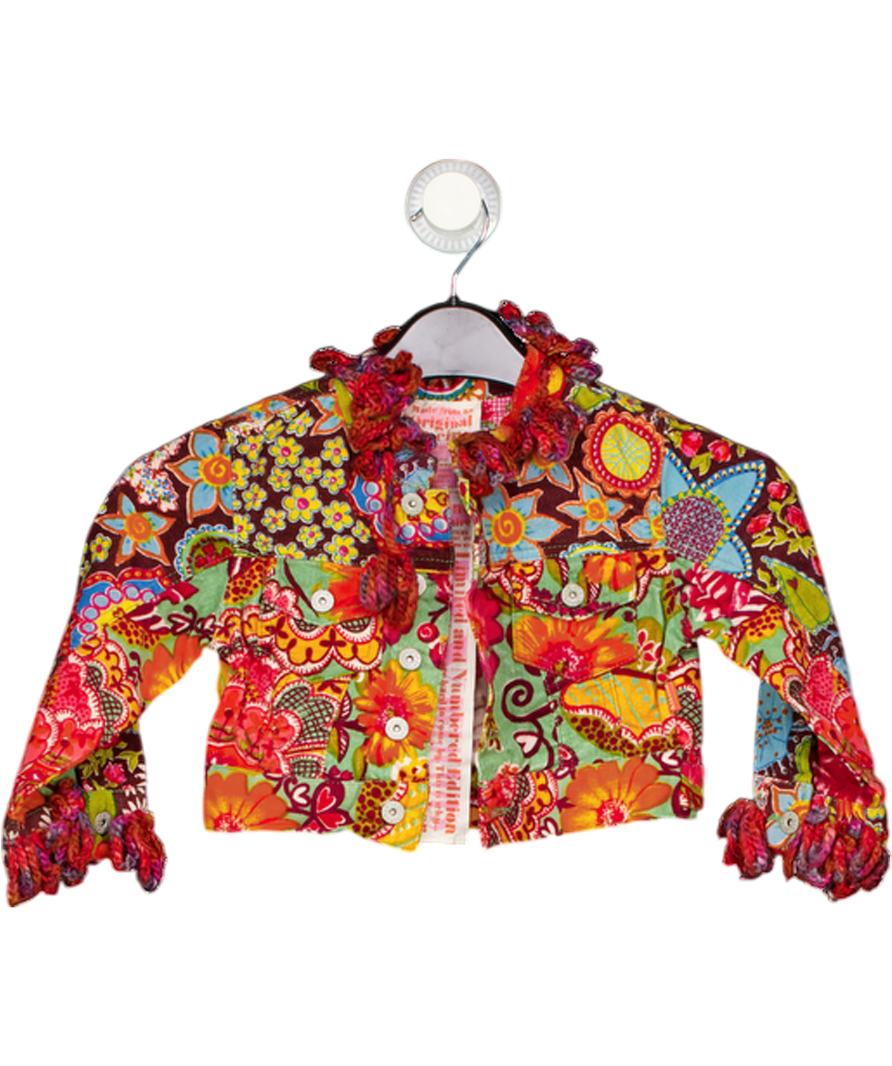 Oilily Multicoloured Velour Floral Print Jacket With Wool Floral Neck And Cuff Trim 2 Years