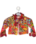 Oilily Multicoloured Velour Floral Print Jacket With Wool Floral Neck And Cuff Trim 2 Years