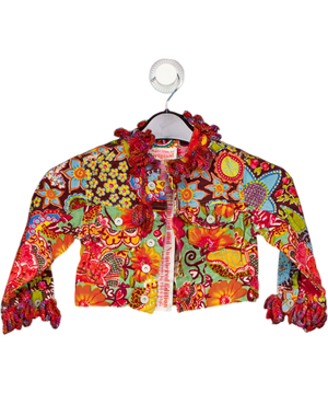 OILILY Multicoloured Velour Floral Print Jacket With Wool Floral Neck And Cuff Trim 2 Years