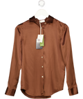 LILYSILK Chocolate Brown 100% Mulberry Silk Shirt UK XS