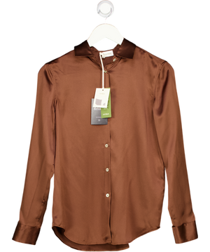 LILYSILK Chocolate Brown 100% Mulberry Silk Shirt UK XS