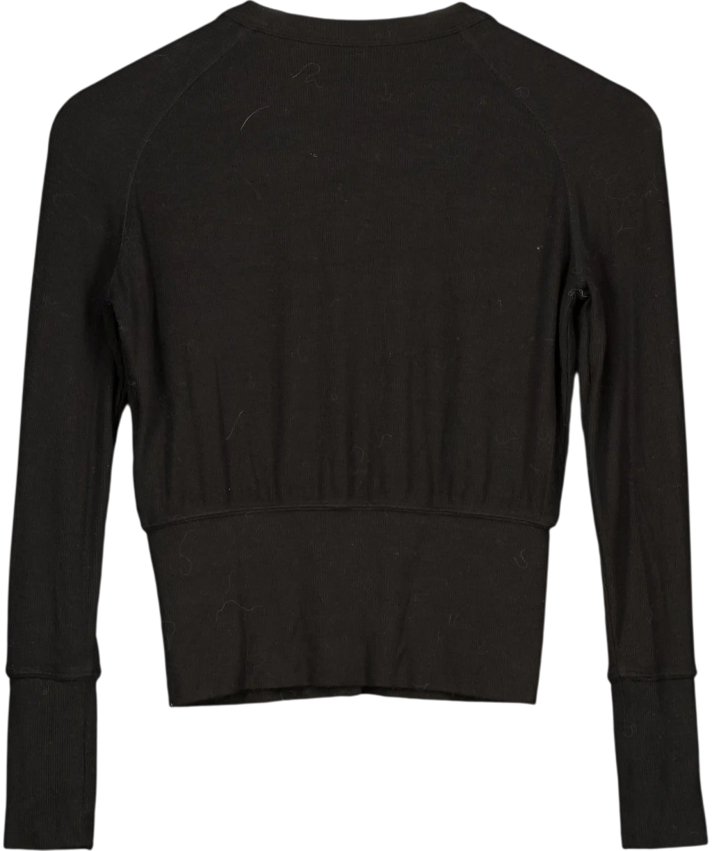 Fax Copy Express Black V Neck Long Sleeve Top UK S