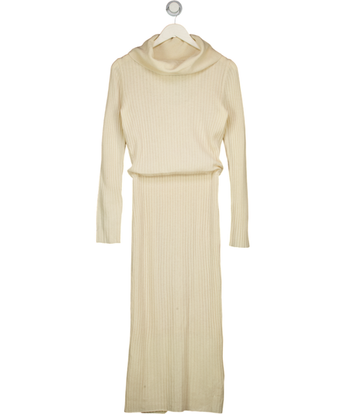 ALICE + OLIVIA Cream Ribbed Knit Cashmere / Wool Blend Maxi Dress UK M