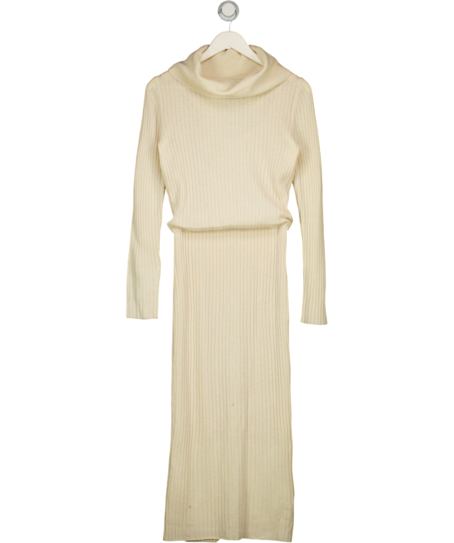 ALICE + OLIVIA Cream Ribbed Knit Cashmere / Wool Blend Maxi Dress UK M