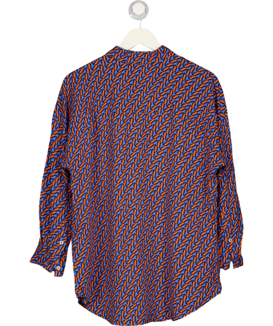 MINT VE LVET Blue Blue/orange Remi Print Oversize Viscose Shirt UK S
