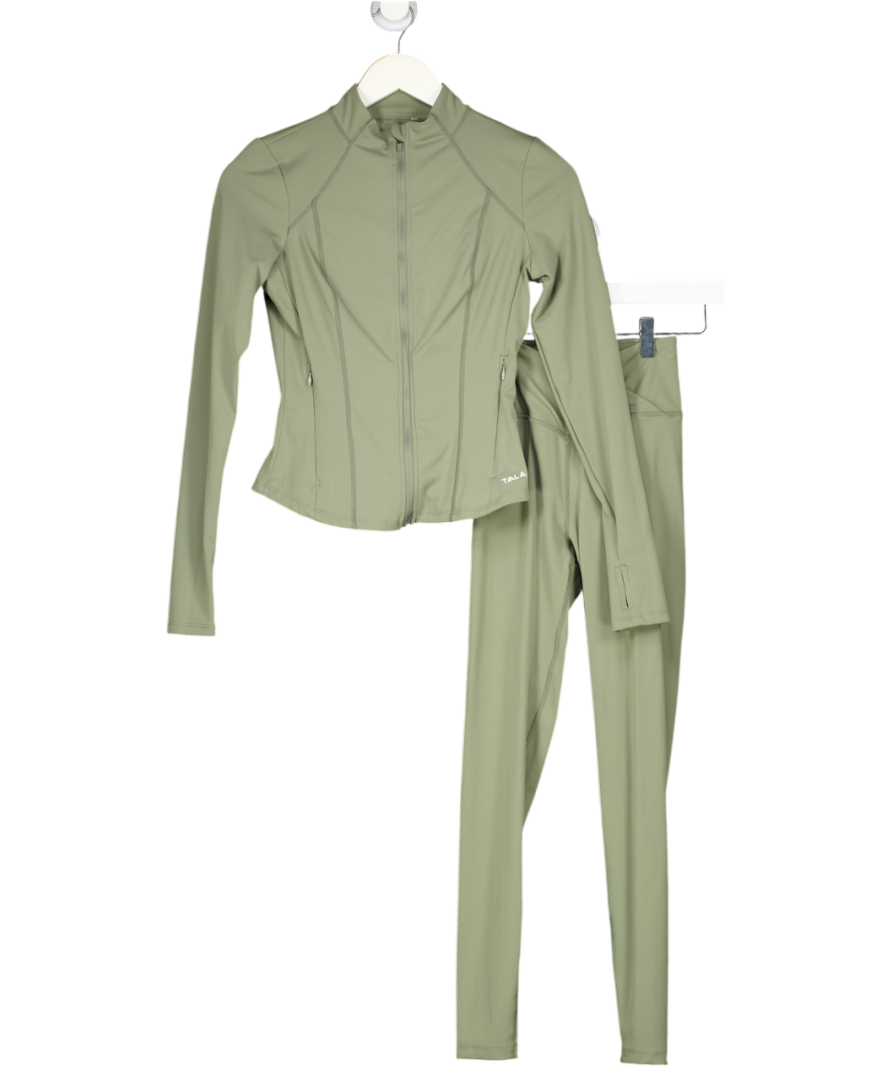 T/ALA Khaki Green Zip Jacket And Leggings Set UK XS
