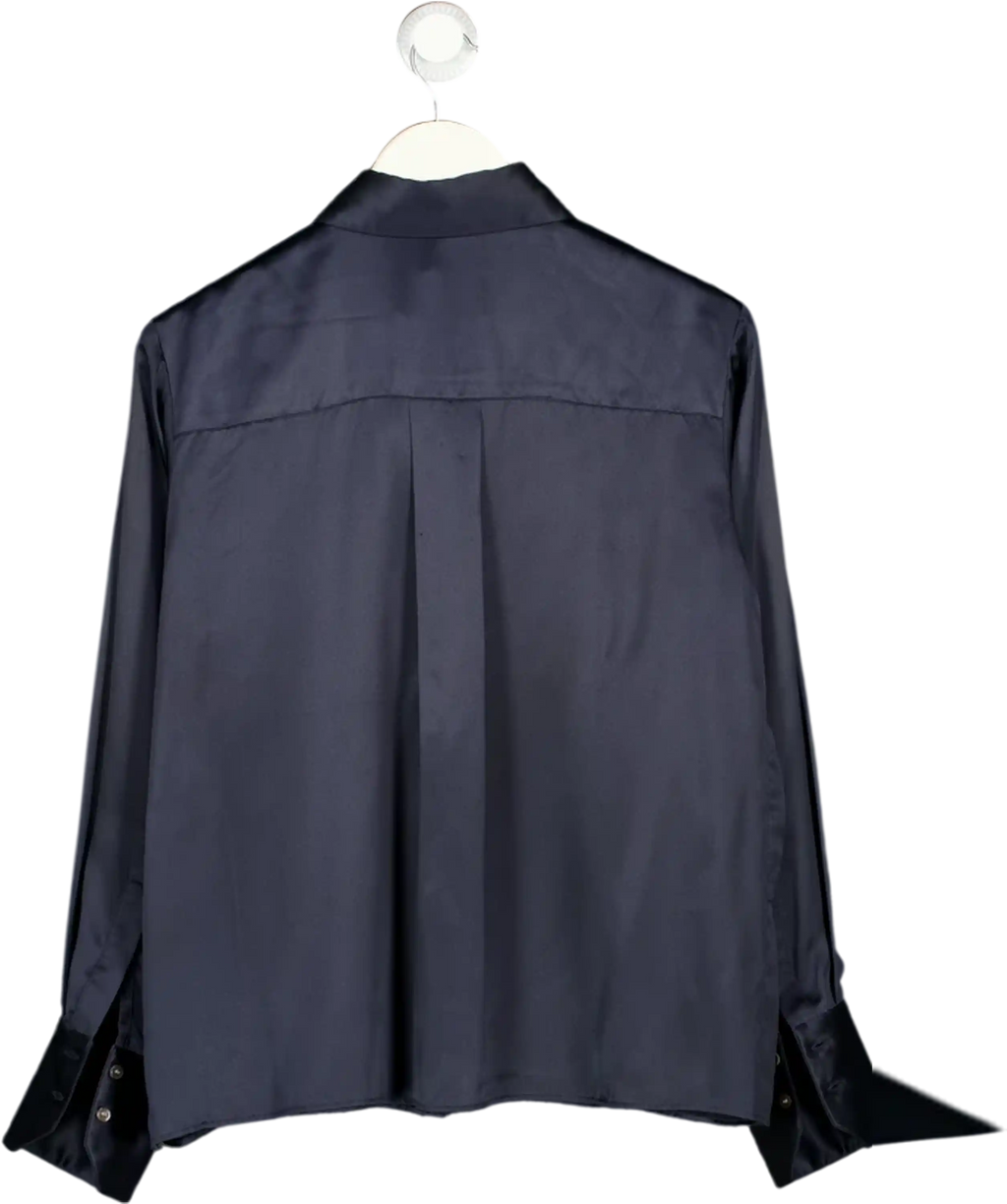 TWP Navy Blue  Joey Silk Button-front Shirt UK S