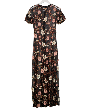 I saw it first Black Maxi Embroidered Floral Mesh Dress UK 10