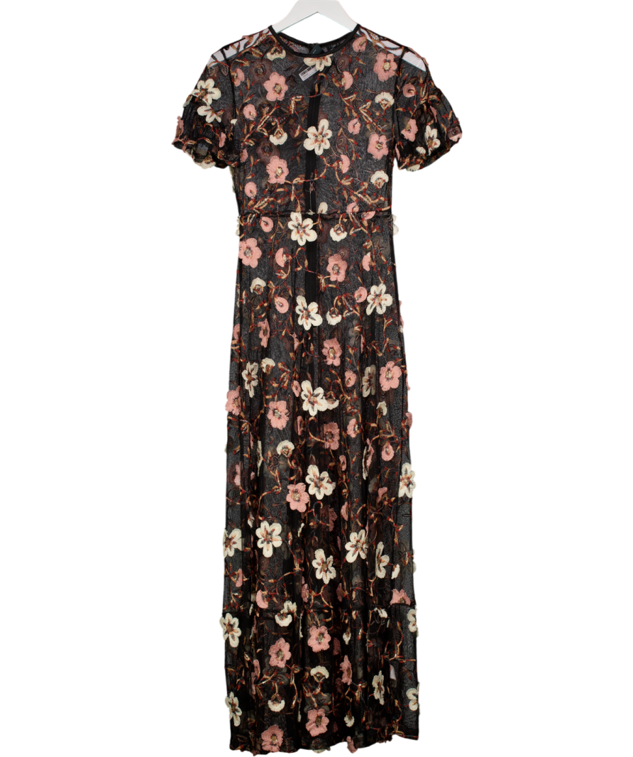I saw it first Black Maxi Embroidered Floral Mesh Dress UK 10