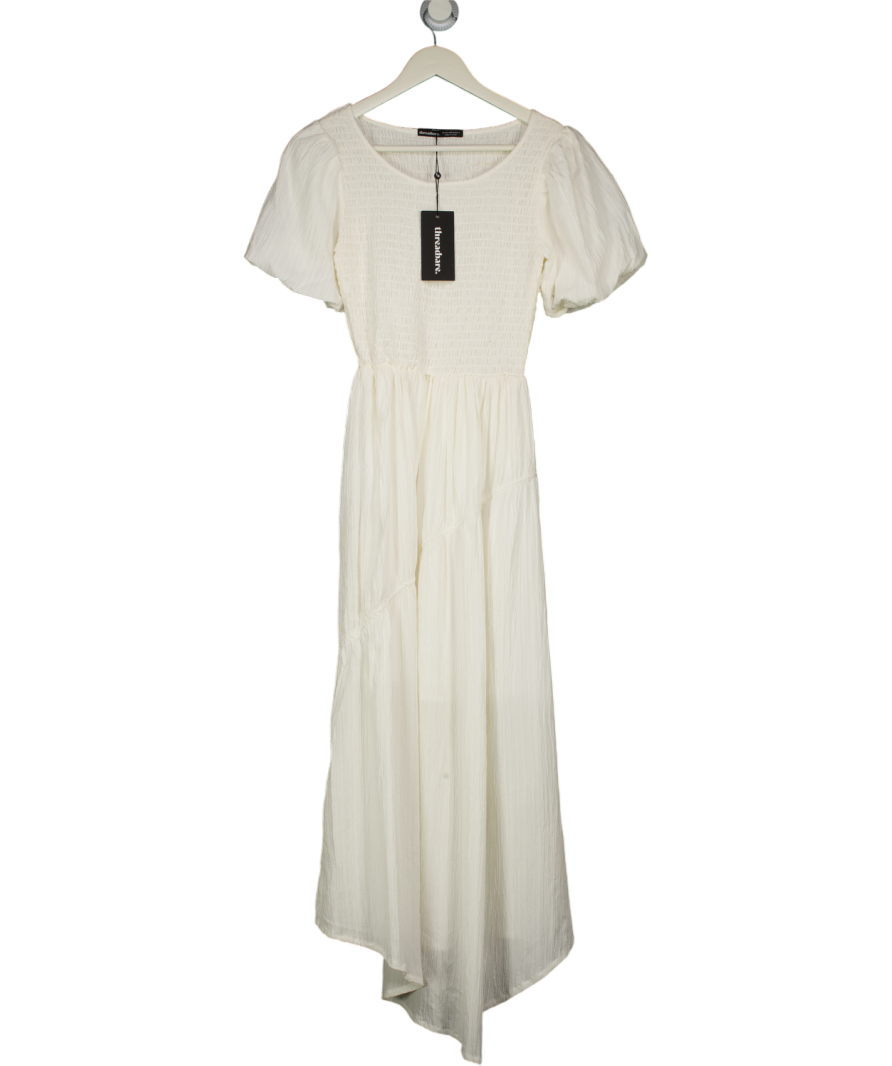THREADBARE White Elasticated Waist Cotton Poplin Midi Dress UK 8