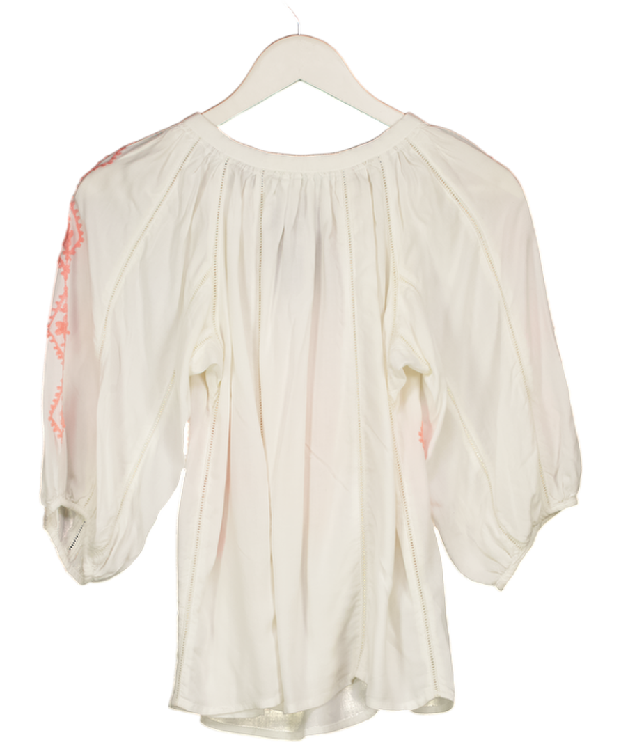 MELISSA ODABASH White / Coral Embroidered Woven Blouse UK S