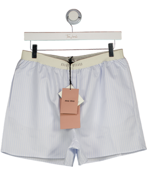 MIU MIU Blue & White Striped Logo Waistband Shorts With Pockets Sz2 UK M
