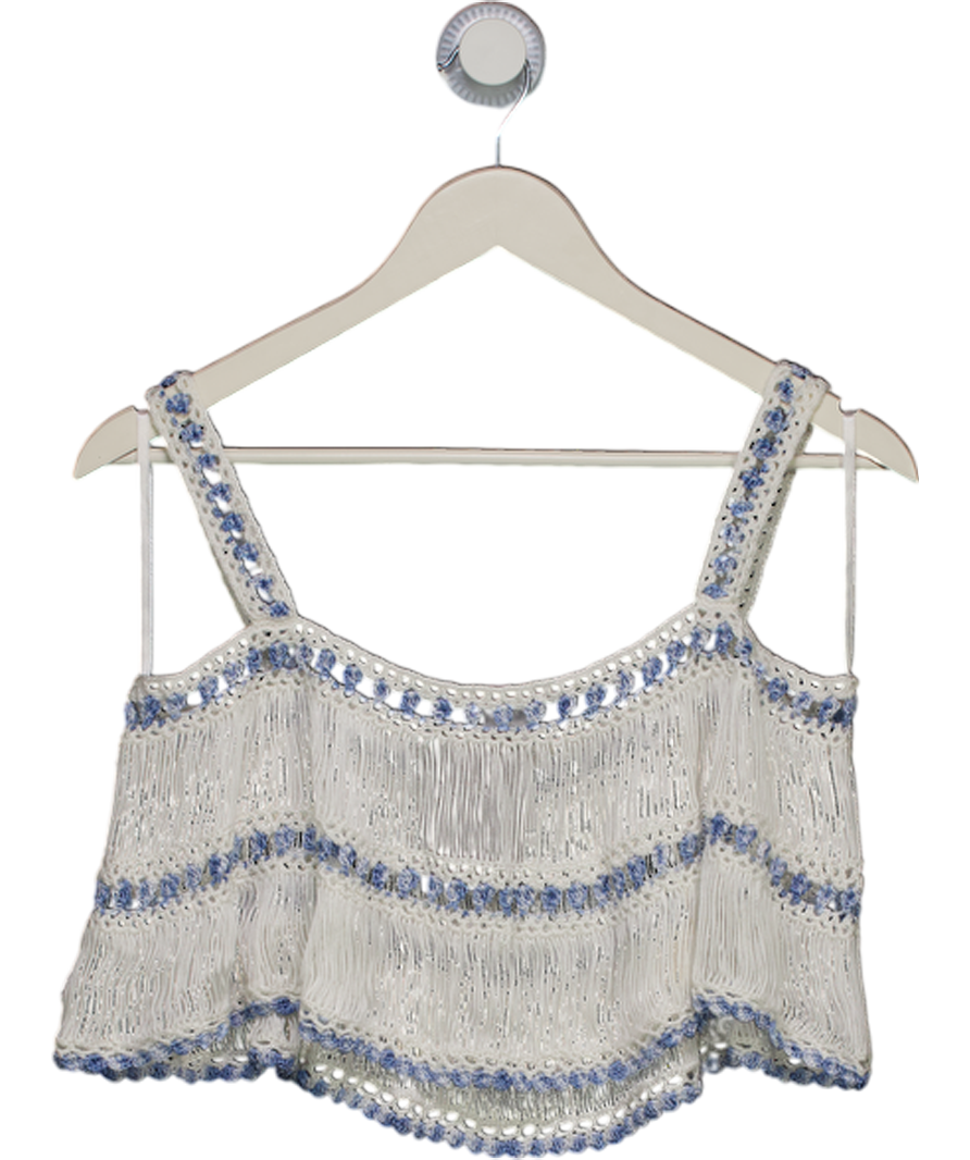MY BEACHY SIDE White / Blue Crochet Crop Top UK M