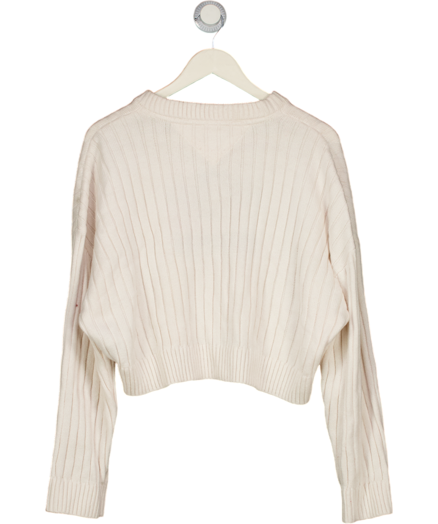 TOMMY HILFIGER Cream Flag Logo Crop V-neck Boxy Fit Jumper UK XXL