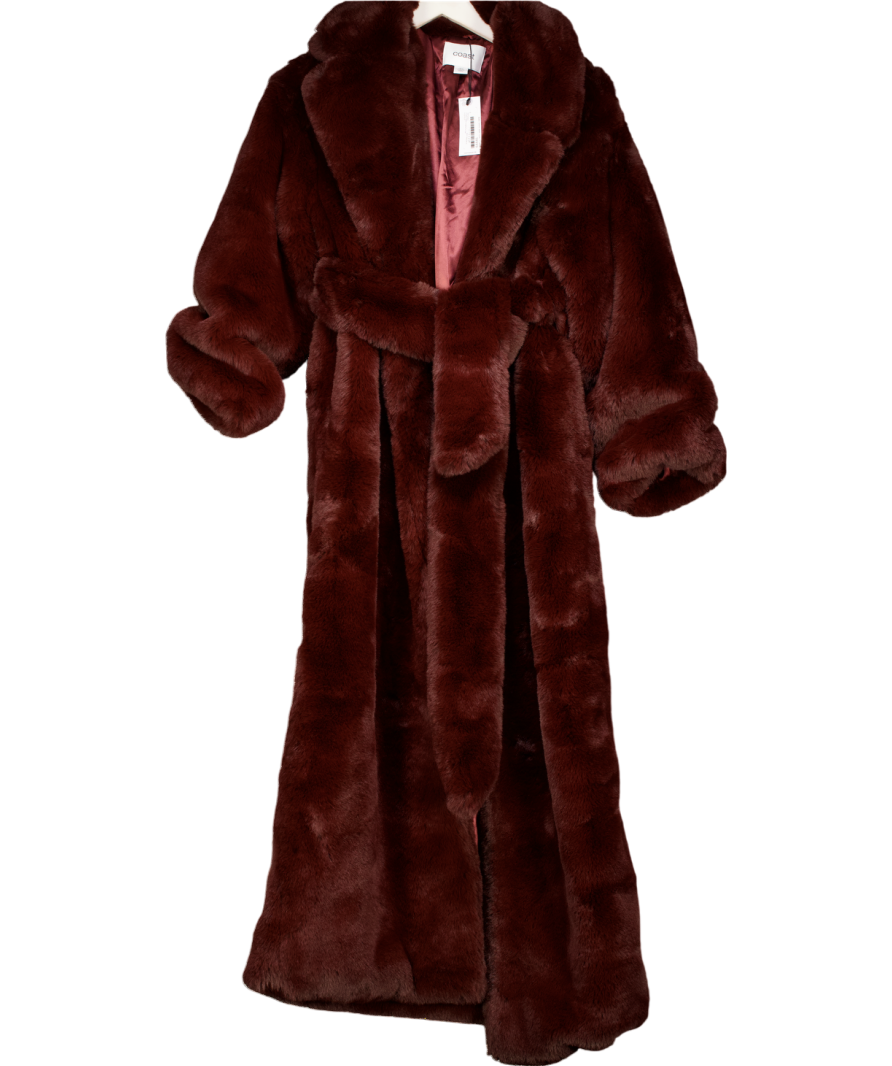 Coast Red Faux Fur Belted Longline Coat UK 8
