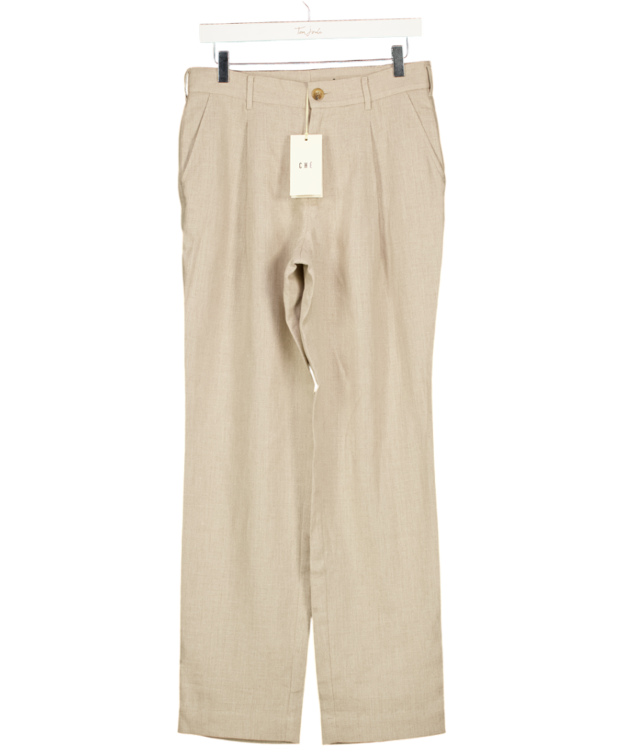CHE STUDIOS Nassau Wide Leg Linen Trouser - Oat Beige UK S