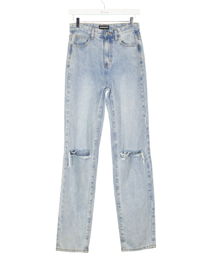 Momokrom Blue Straight Leg Distressed Denim Jeans UK 8