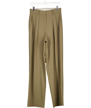 THE FRANKIE SHOP Green Daytona Pleated Grain De Poudre Wide-leg Pants UK S