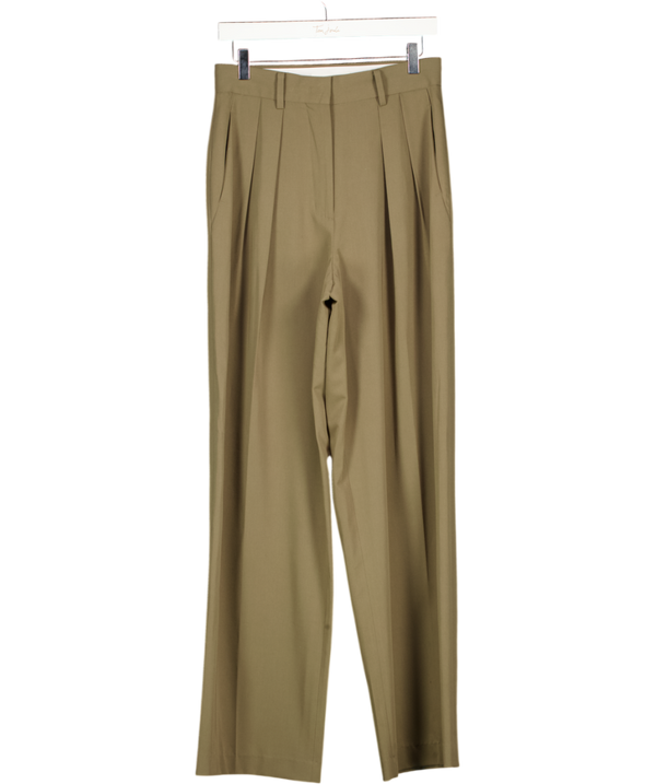 THE FRANKIE SHOP Green Daytona Pleated Grain De Poudre Wide-leg Pants UK S