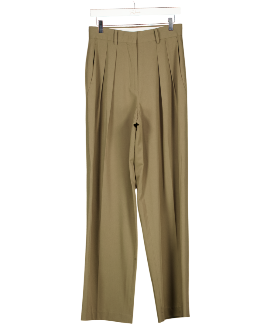 THE FRANKIE SHOP Green Daytona Pleated Grain De Poudre Wide-leg Pants UK S