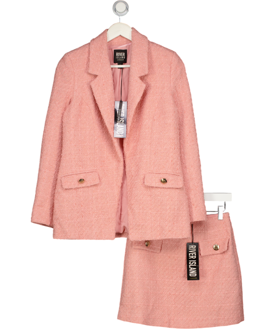 RIVER ISLAND 2-piece Pink Tweed Blazer And Skirt Set UK 6