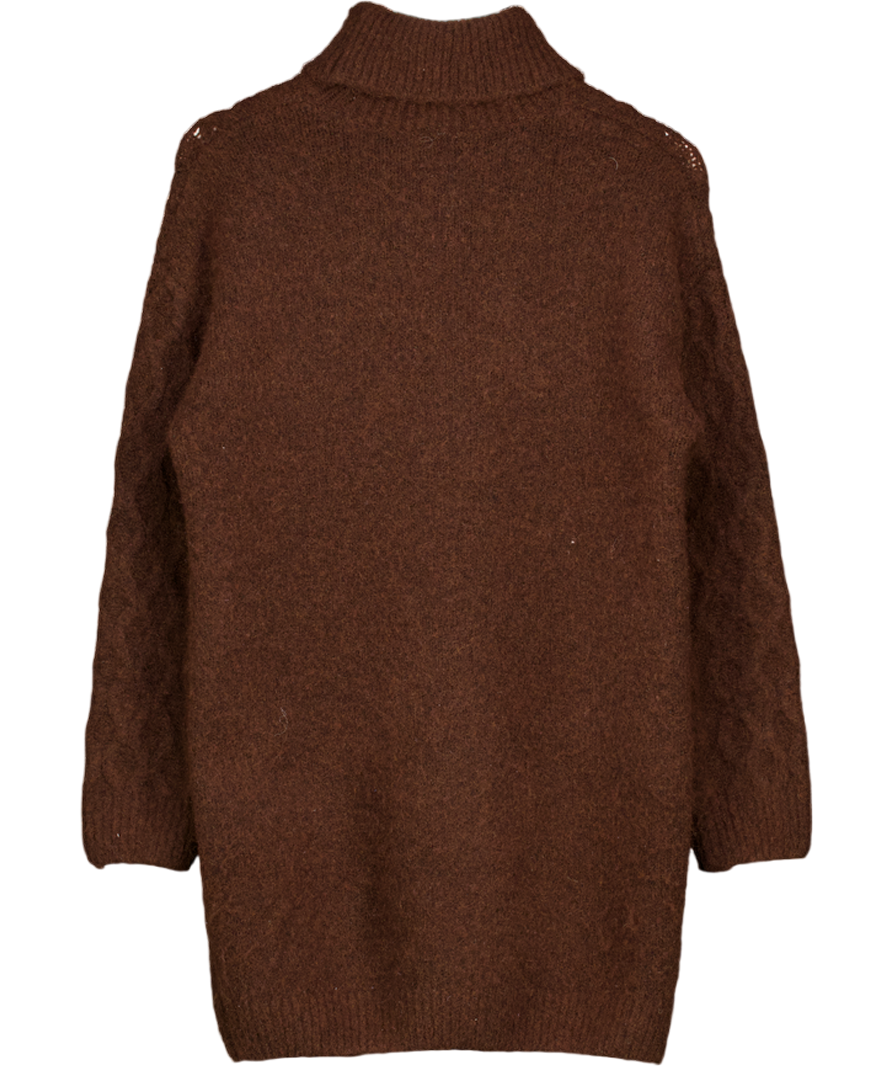 TU Dark Brown Roll Neck Cable Knitted Dress UK S