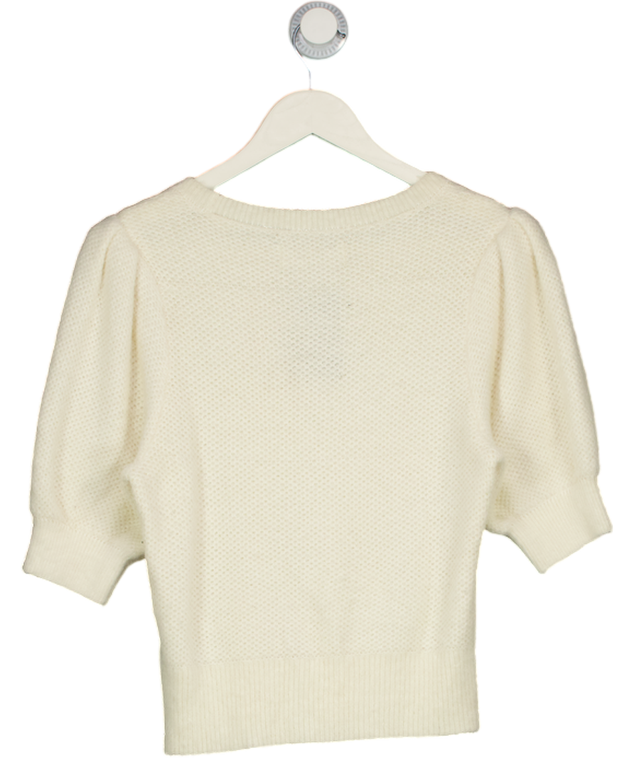 Abercrombie & Fitch Cream Textured Short Puff Sleeve Knit Sweater UK M