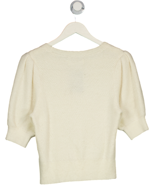 Abercrombie & Fitch Cream Textured Short Puff Sleeve Knit Sweater UK M