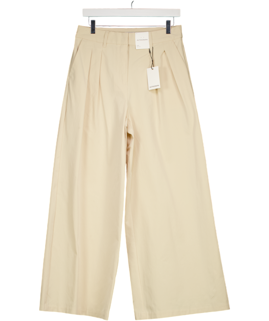 M&S Cream Autograph  Cotton Blend Wide Leg Trousers UK 10