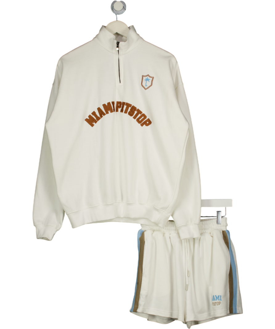 MIAMI PITSTOP 2-piece White Oversize Zip Sweatshirt (uk Xs/s) And Shorts UK M
