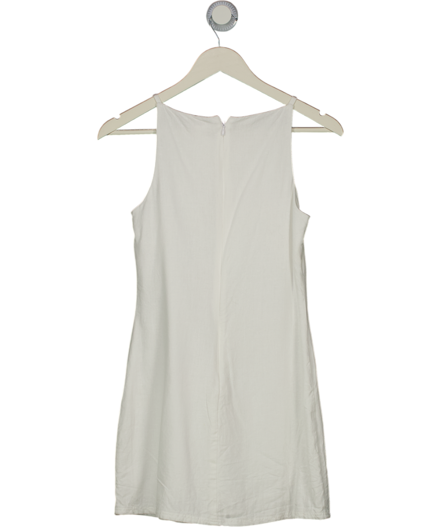 H&M White Linen Blend Square Neck Mini Dress UK XS