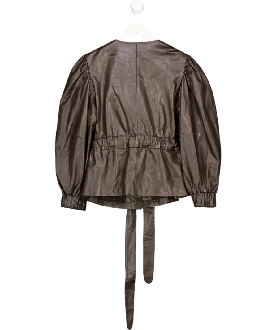 MAKSU Mila Dark Brown Lamb Leather Jacket UK M