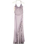 OH POLLY Miravie Embellished Cowl-neck Ruffled Gown Dress In Dusty Purple UK 8