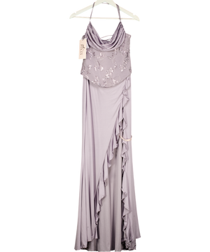 OH POLLY Miravie Embellished Cowl-neck Ruffled Gown Dress In Dusty Purple UK 8