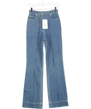 MERLETTE NYC Mid Blue Wash Beacon High Rise Straight Leg Seam Front Jeans W24