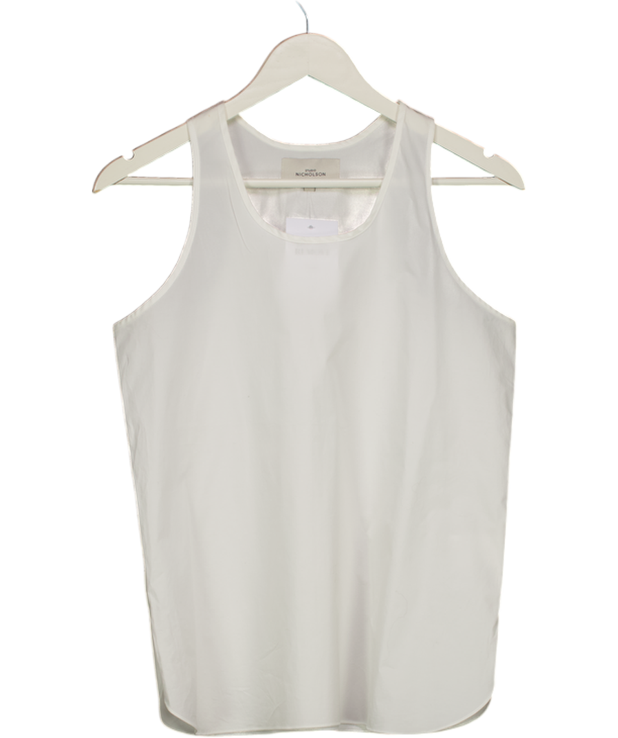 Studio Nicholson White B859 Sleeveless Cotton Scoop Neck Tank UK 6