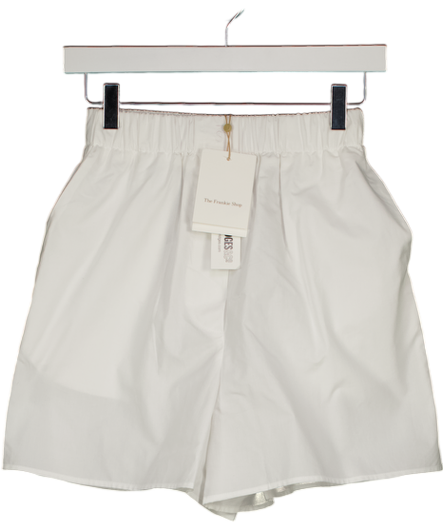 THE FRANKIE SHOP White Lui Cotton-poplin Embroidered Logo  Shorts UK XS