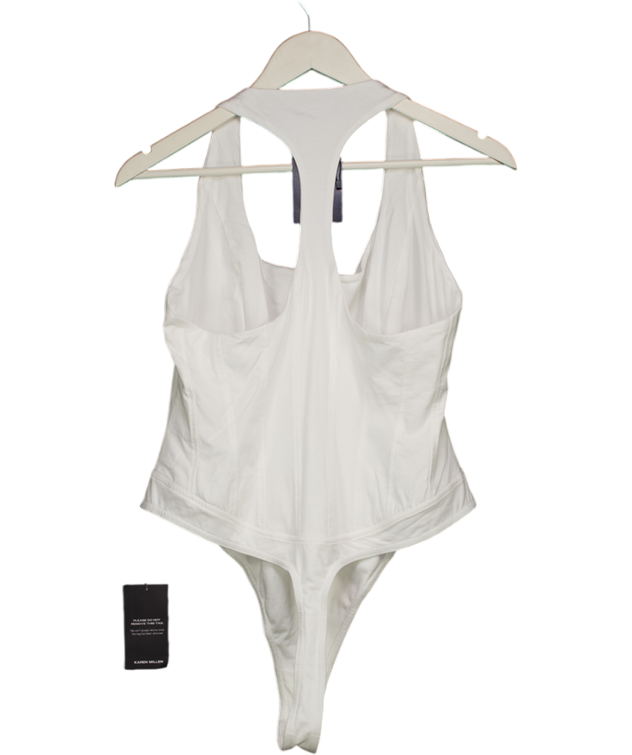 Karen Millen White Cotton Elastane Corset Detail Scoop Neck Bodysuit UK M