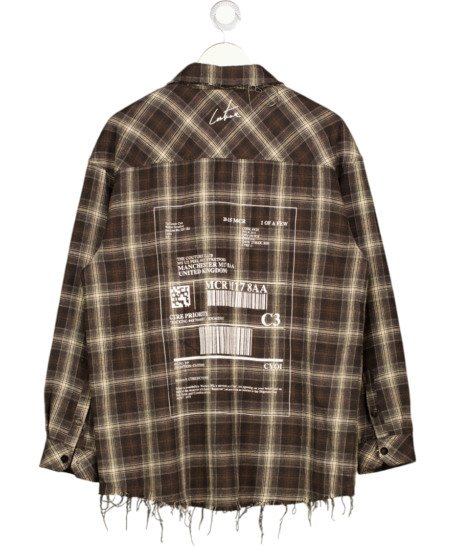 The Couture Club Brown Fray Detail Pop-button Flannel Overshirt UK M