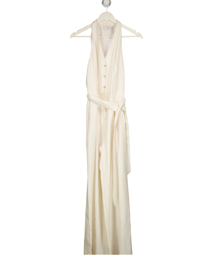 MANGO Cream Halter-neck Jumpsuit With Belt UK S