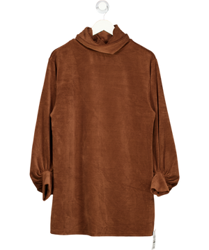 ASOS Chocolate Brown Ribbed Velour Roll Neck Mini Dress UK 8
