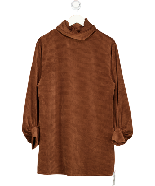 ASOS Chocolate Brown Ribbed Velour Roll Neck Mini Dress UK 8