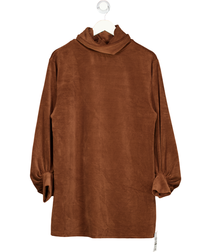 ASOS Chocolate Brown Ribbed Velour Roll Neck Mini Dress UK 8