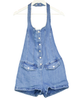 Oh Polly Blue Lalita Button-down Halterneck Playsuit UK 10