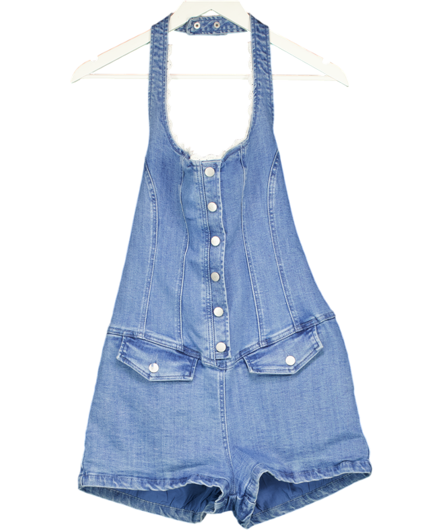 Oh Polly Blue Lalita Button-down Halterneck Playsuit UK 10