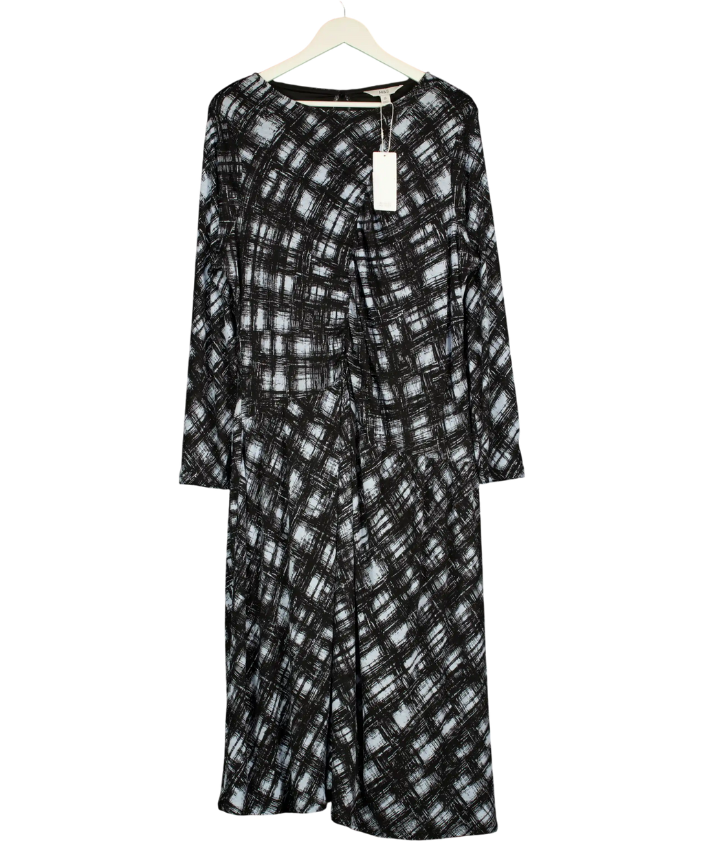 M&S Black / Blue Mesh Jersey Printed Midi Skater Dress UK 20