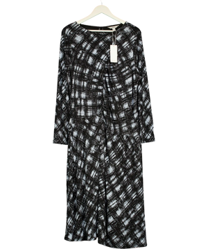 M&S Black / Blue Mesh Jersey Printed Midi Skater Dress UK 20