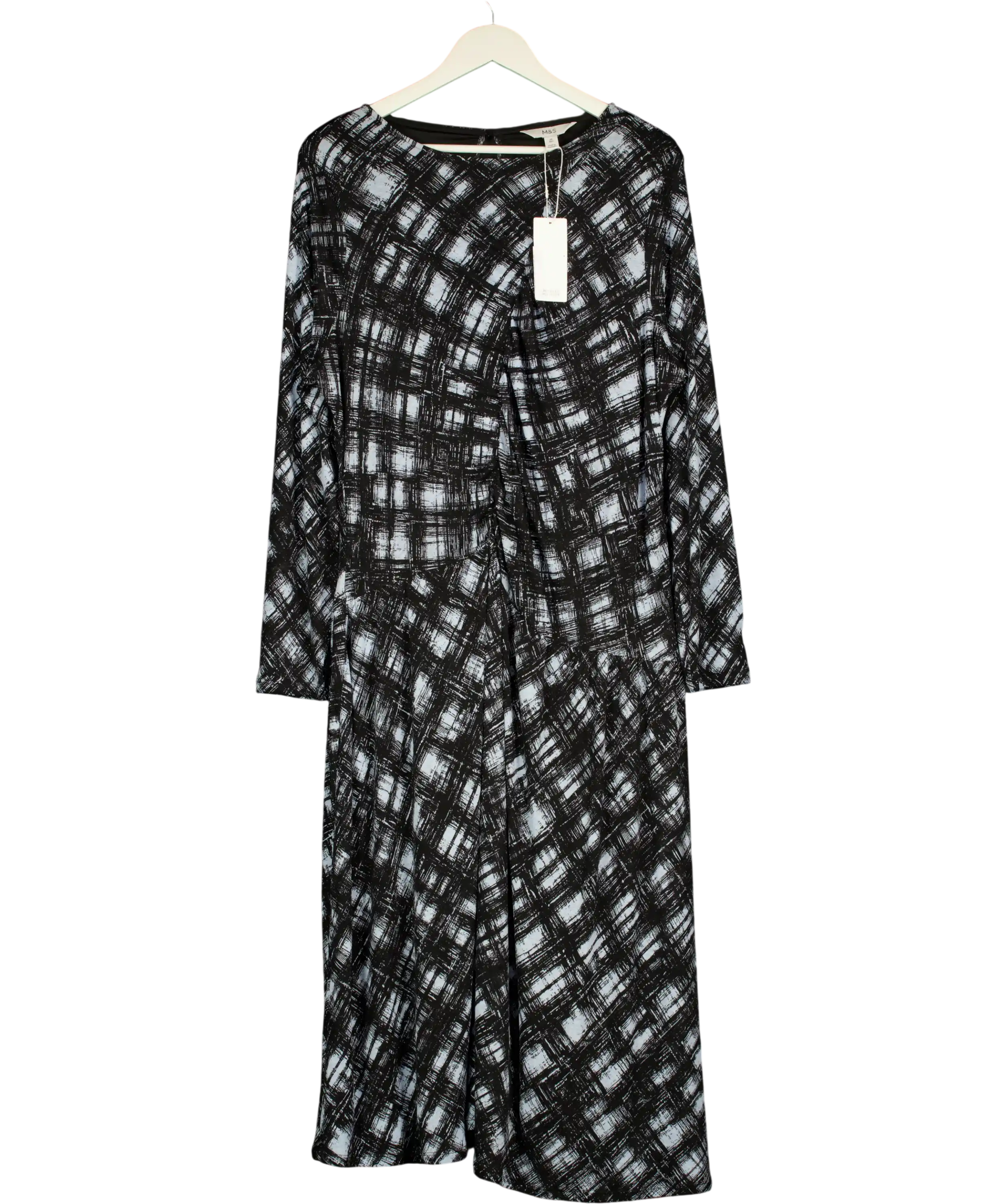 M&S Black / Blue Mesh Jersey Printed Midi Skater Dress UK 20
